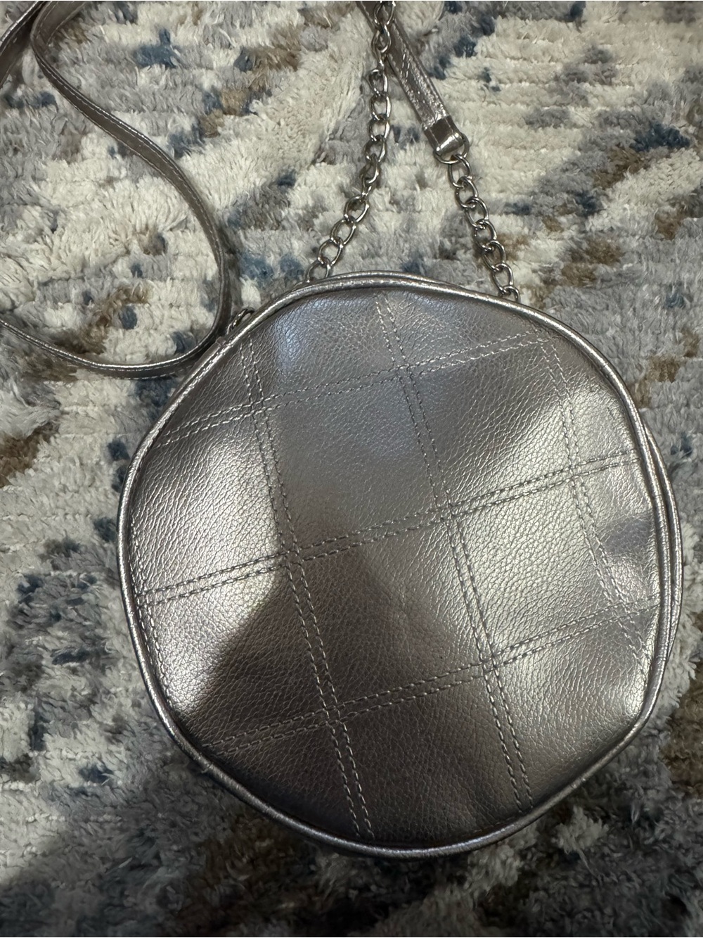 Metallic Silver Round Crossbody Bag - Women